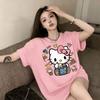 Футболка Hello Kitty с коротким рукавом из мягкого хлопка, повседневная, с круглым вырезом, милый мультяшный принт, легкий летний топ для женщин, для повседневной носки