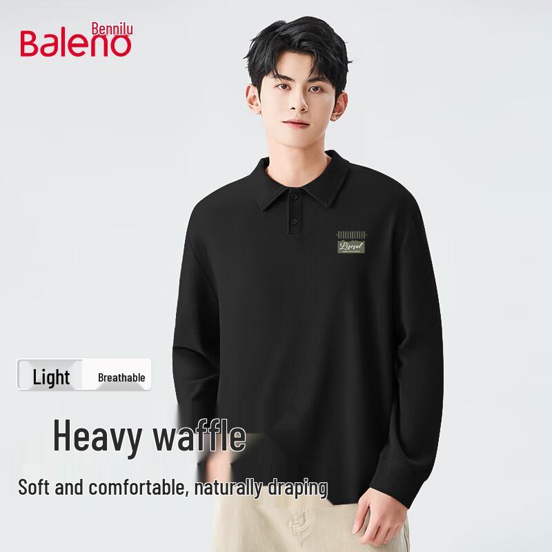 Baleno Men's Waffle Knit Long Sleeve Polo Shirt