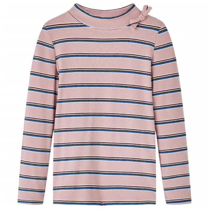 Children's Long-sleeved T-shirt with 2-color Stripes and 5 Sizes Available