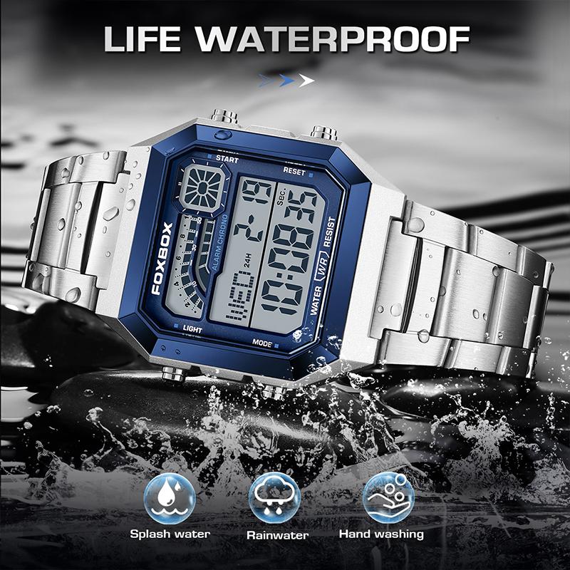 FOXBOX Men's watches Luxury LED Luminous Date Wristwatch Waterproof clock Casual quartz wristwatch watches for men reloj