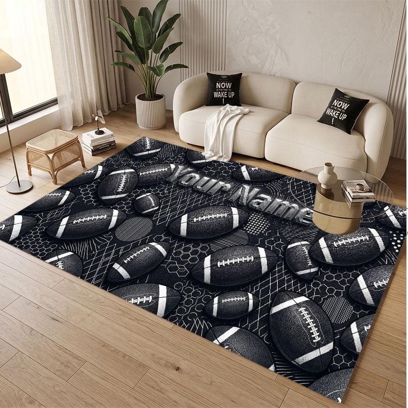 American Football Theme Soft Crystal Velvet Rug Custom Name & Text Print Non Slip Floor Rug for Bedroom Living Room