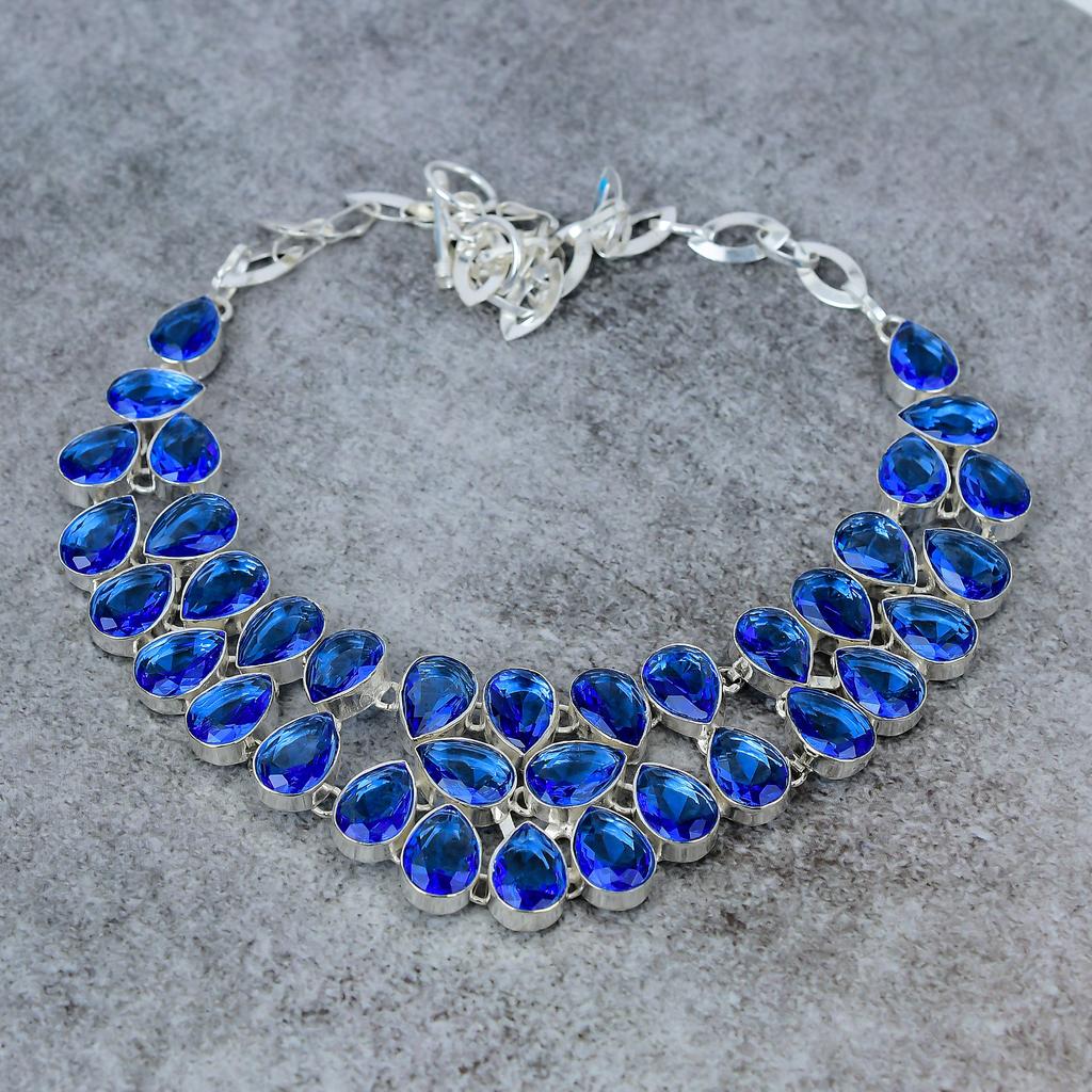 Tanzanite Quartz Gemstone Handmade 925 Sterling Silver Jewelry Necklace 18" M-327