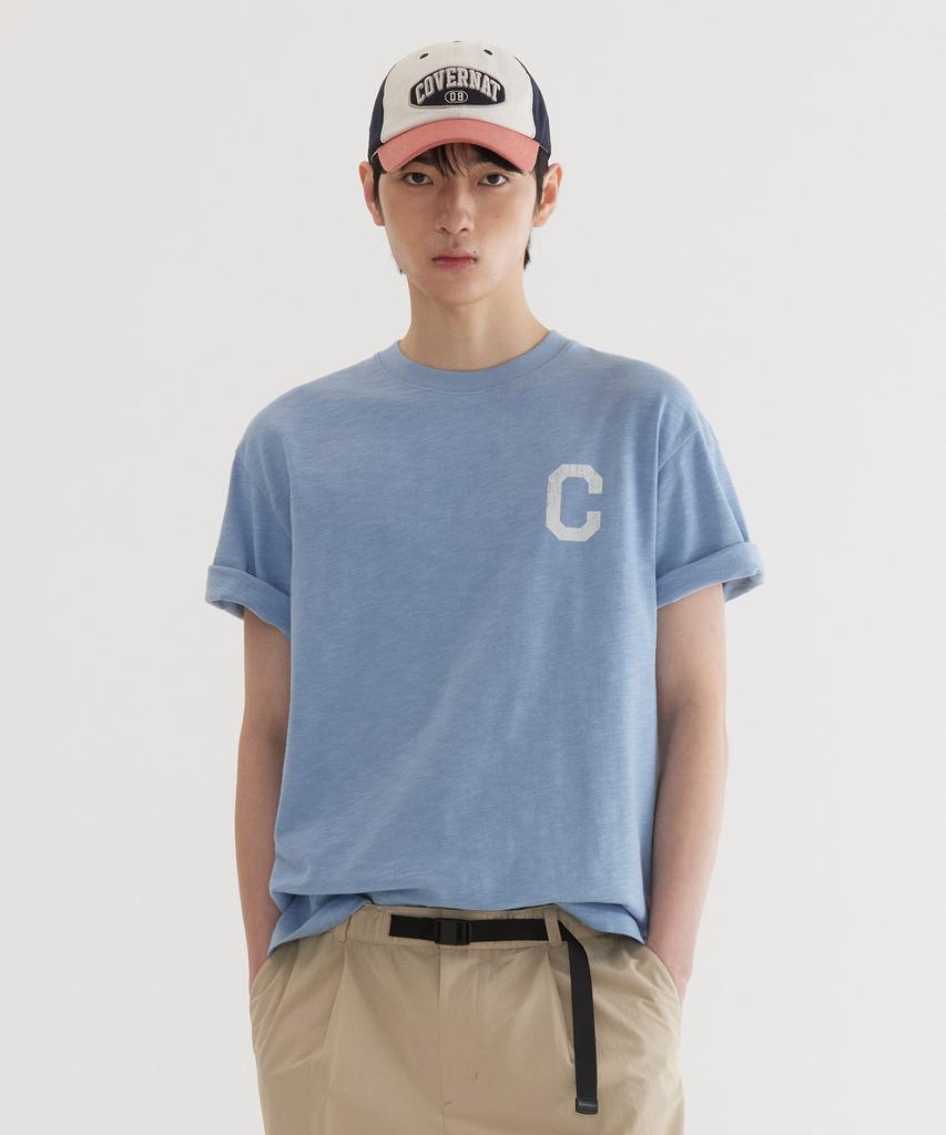COVERNAT Slub Crack C Logo T-Shirt Blue