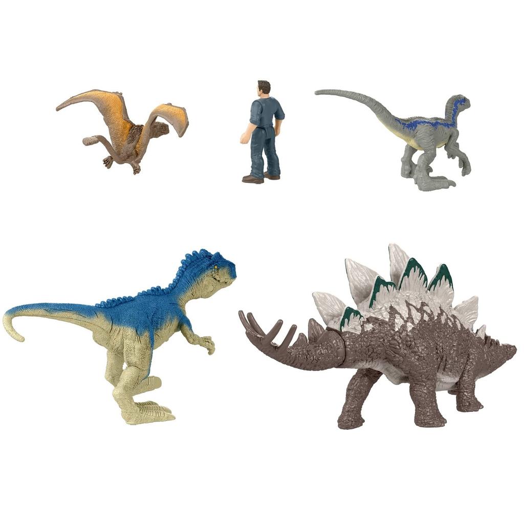 Mattel Jurassic World New Dominators Minifigure Limited Edition 4 Dinosaurs 1 Human Figure 5 Minifigures Total GWP71 Multi-Pack (Includes Allosaurus)