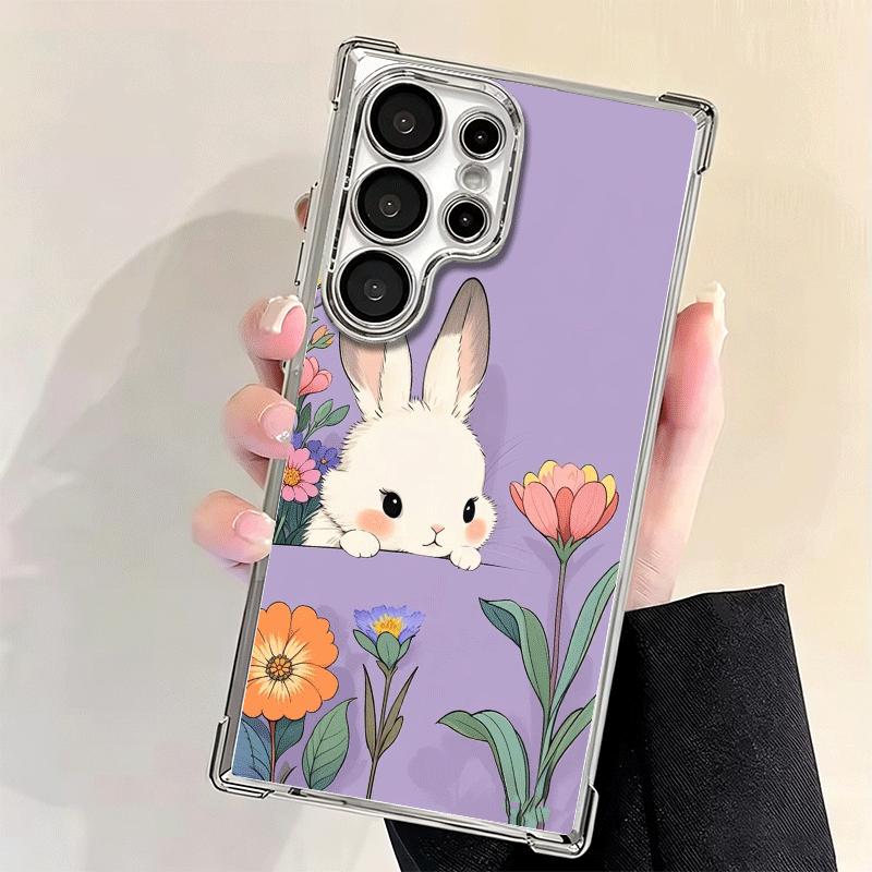 Милый мультяшный кролик с покрытием Чехол для телефона для Samsung Galaxy S24 S25 FE S26 Edge S23 Ultra S22 S21 Plus S20 Противоударный Airbag