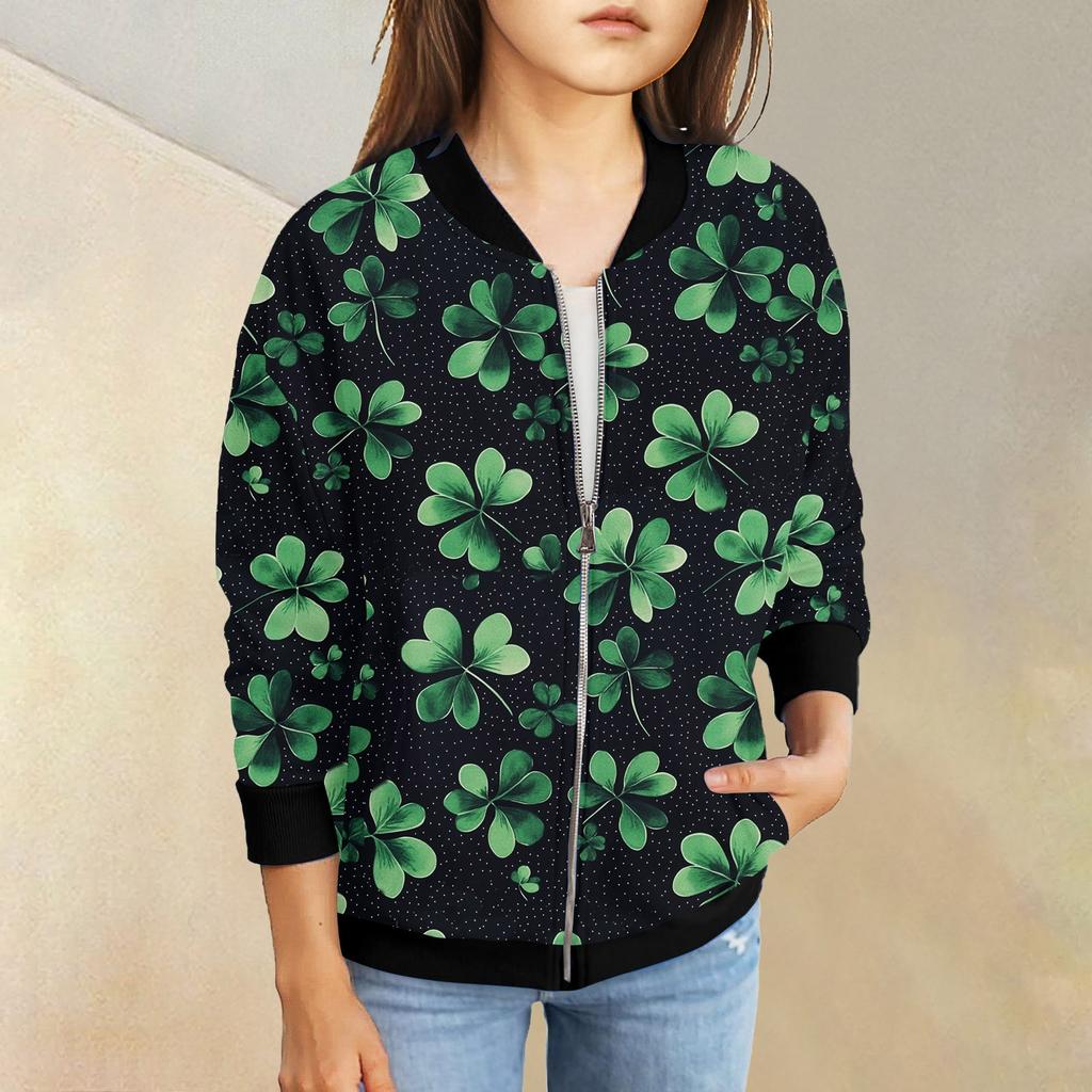 Девочки куртки на молнии детские осенние толстовки с длинным рукавом верхняя одежда с карманами St. День Святого Патрика 5-15 лет