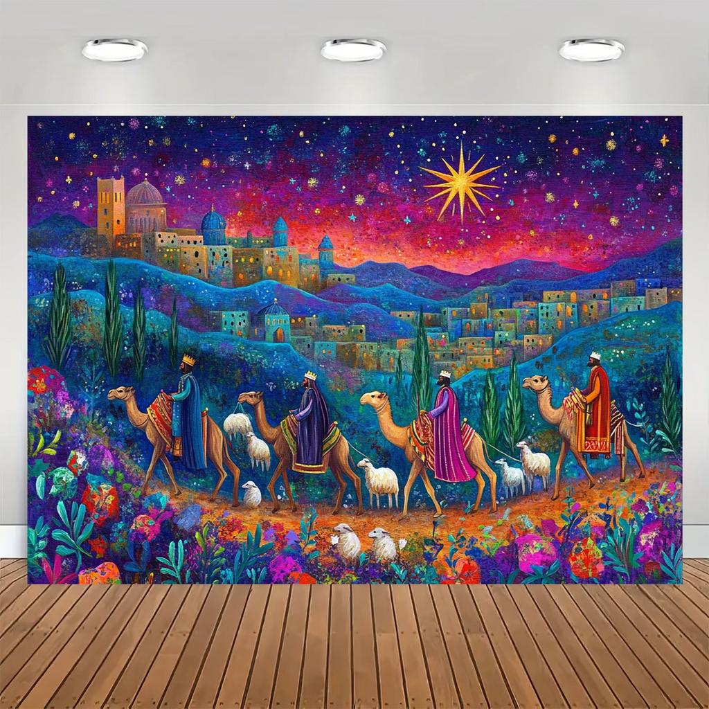 Background cloth for holiday gatherings vivid starry sky scenes including camels and shepherds no need for power supply