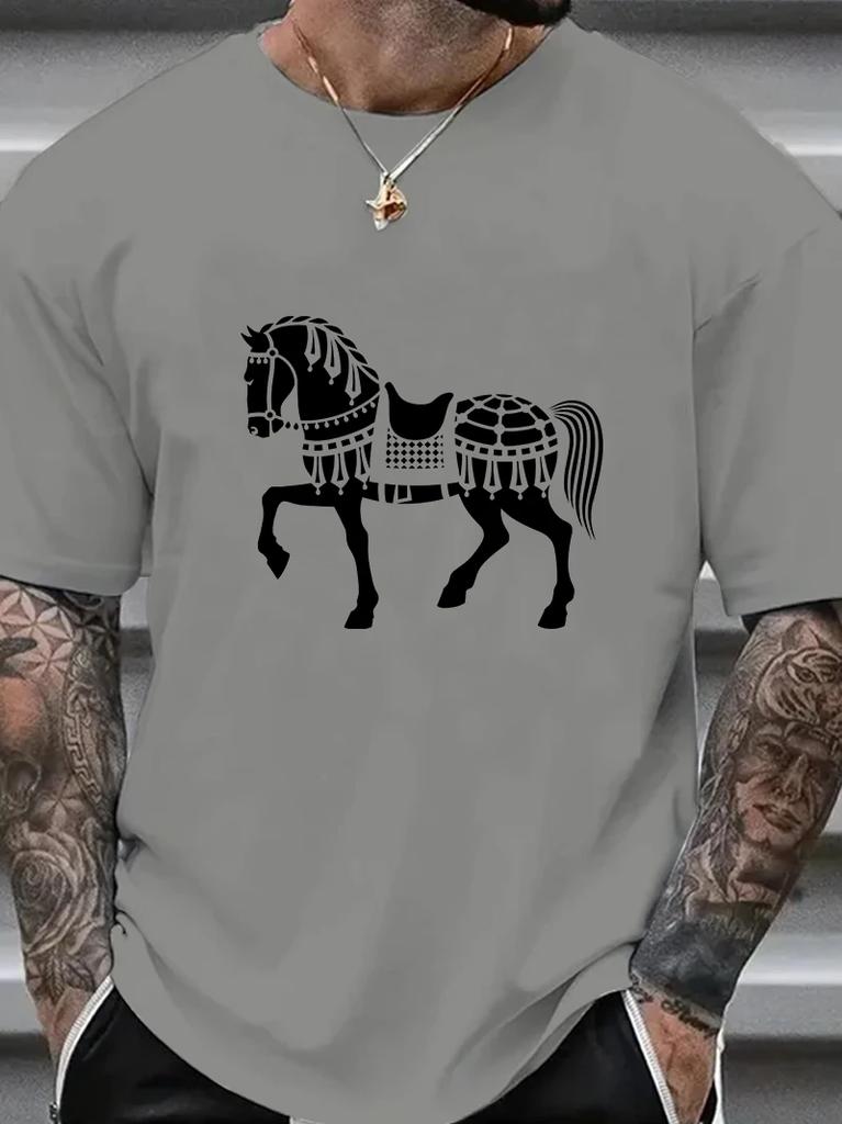 Unisexs Shortsleeved 100 Cotton Fashionable Casual Highquality Horse Print Pattern Loose And Comfortable Tshirt