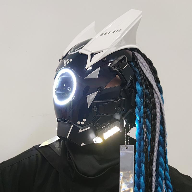 Маски CyberPunk с застежкой M Город Ночи Светодиодные Фестивальные Белые Бронированные Косплей Сценический Реквизит НФ Хэллоуин Вечеринка Подарки Для Взрослых