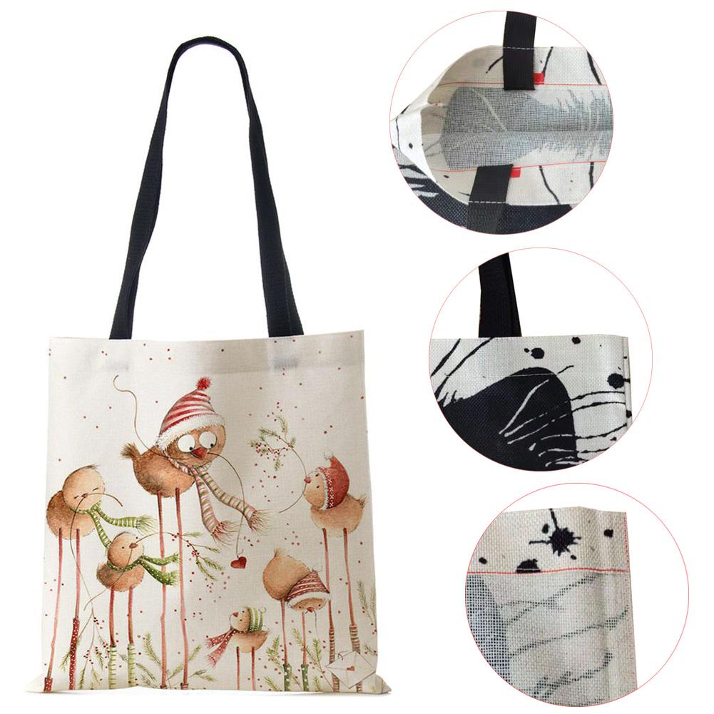 Сумка-шоппер из парусины Харадзюку Зимняя птица Снежинка Дорожная сумка через плечо Корейская многоразовая Вместительная сумка-тоут для хранения Сумки KTY