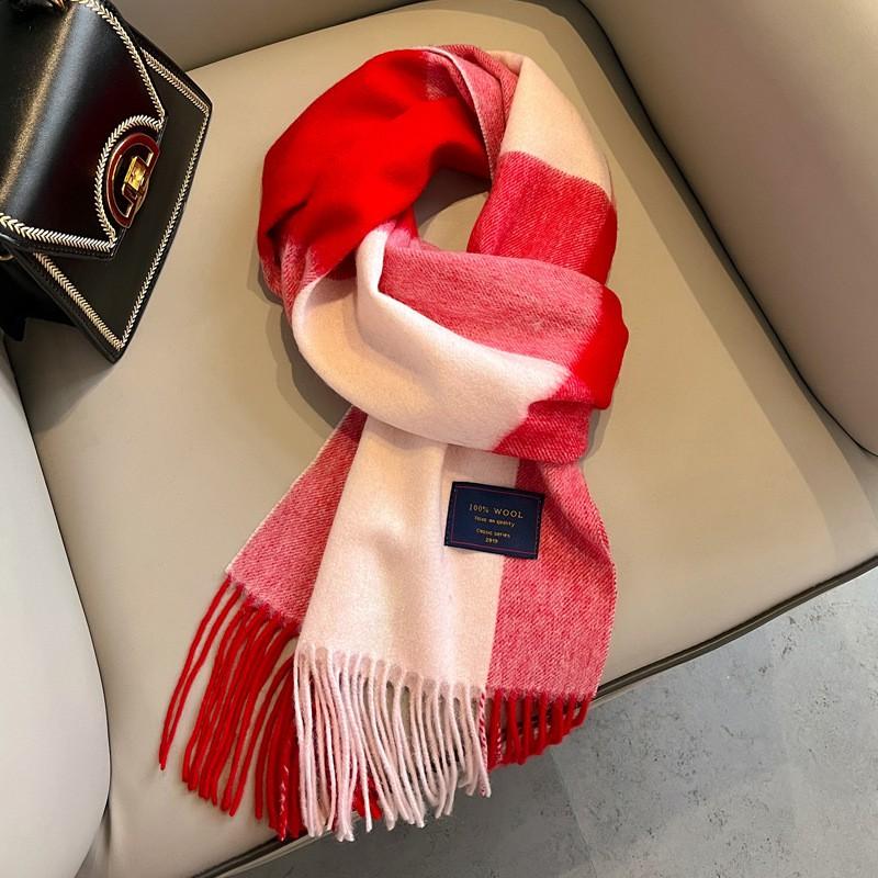 100% Wool Plaid Scarf Men Women Couple Warm Cashmere Blend Checked Winter Neckwear