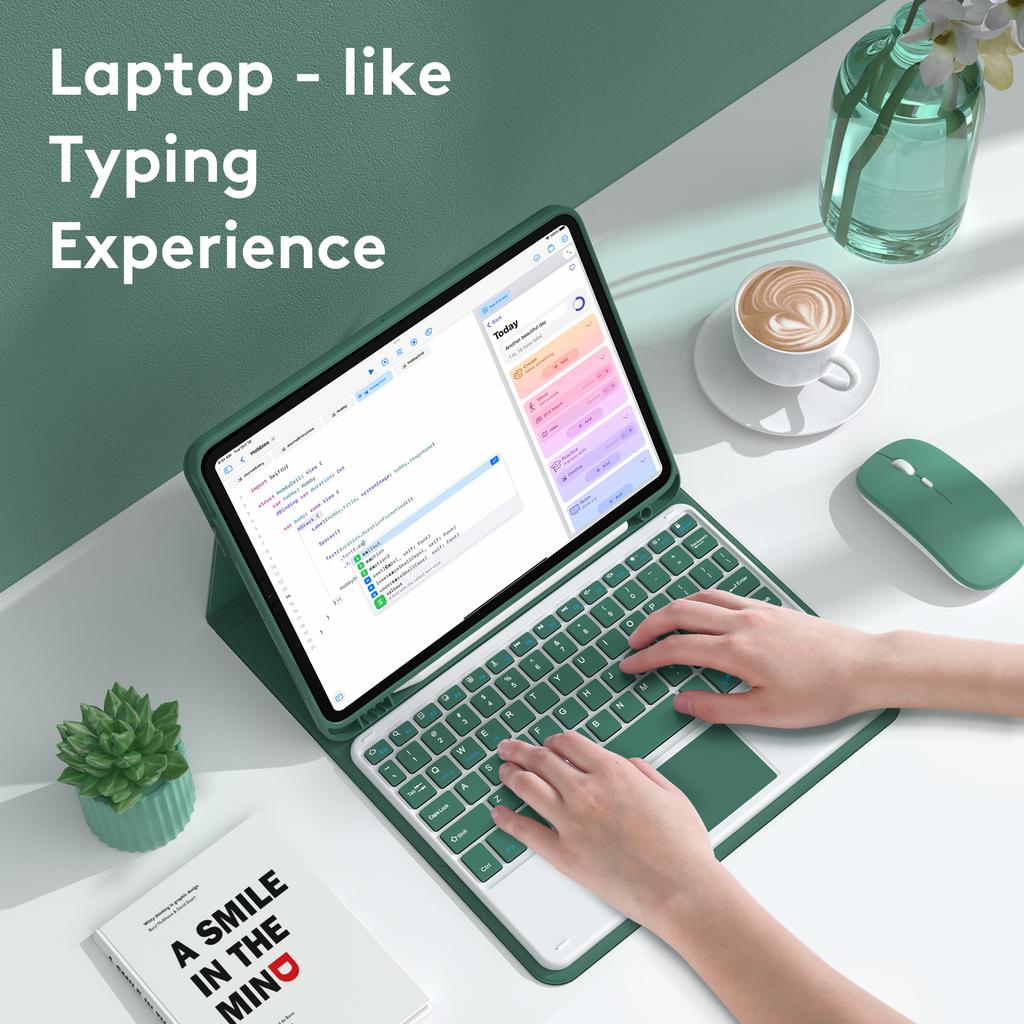 Wireless BT Keyboard USB Keypad with PU Leather Protecting Case for Tablet Compatible with iPad 10