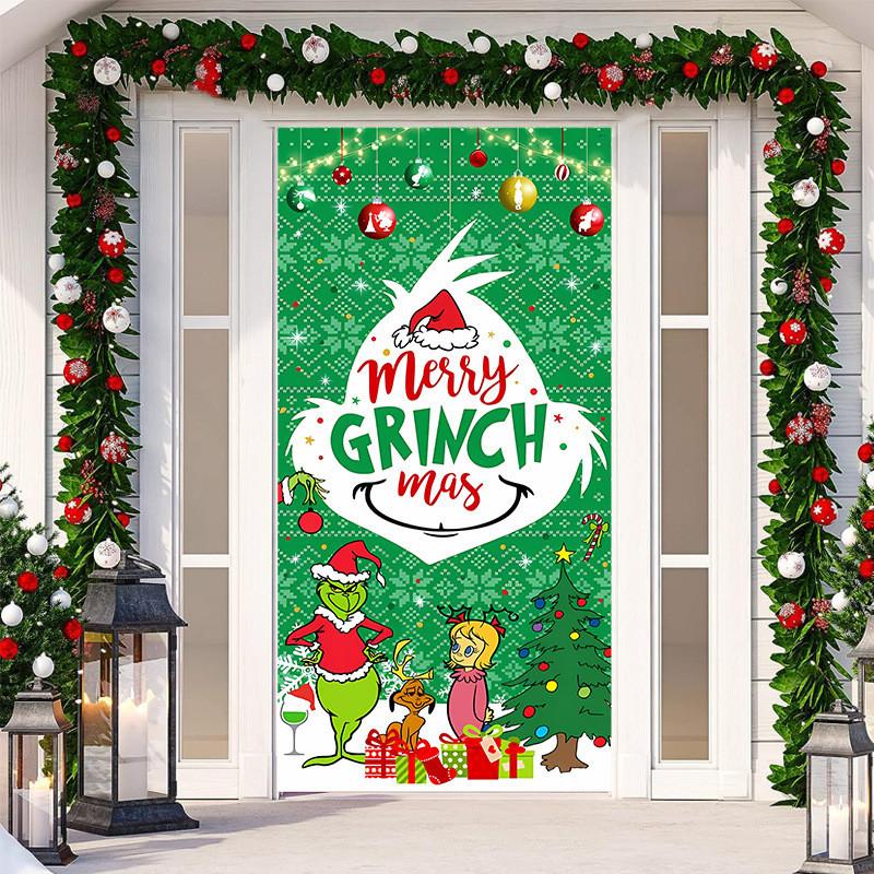 Christmas Door Cover,Christmas Door Decoration, Front Door Decor Holiday Xmas Party Supplies 78.7x35.4Inch