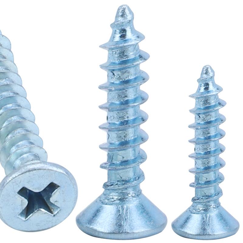 Саморезы с потайной головкой и крестообразным шлицем из цинка синего и белого цвета (М3/М4/М5/М6)