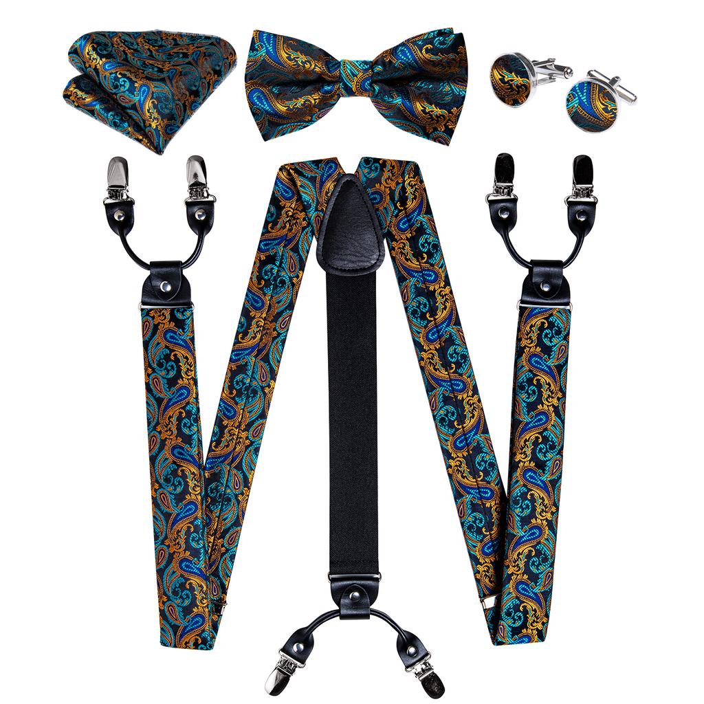 Dibangu Мужские подтяжки, регулируемые подтяжки, галстук-бабочка, карманные квадратные запонки, набор для мужчин, ширина 3,5 см, эластичные