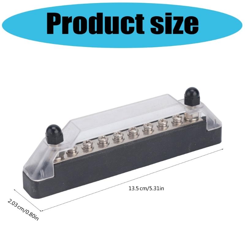8-Way Battery Distribution Block with PC Base, Clear Cover, and Mounting Screws for Vehicle and Marine Power Wiring Layouts