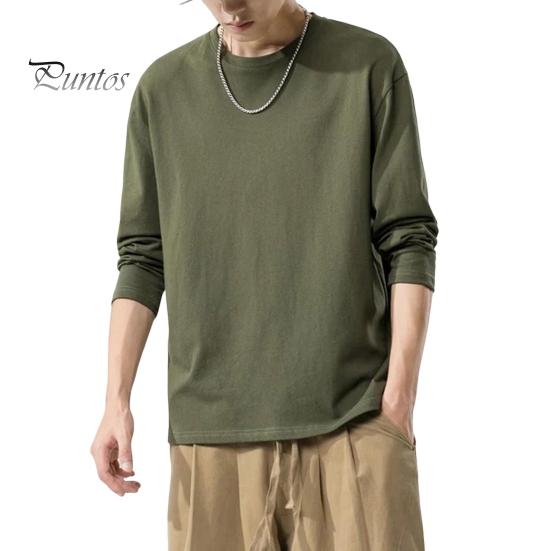 Мужская рубашка с круглым вырезом и длинным рукавом, мягкая дышащая футболка, однотонная, свободный крой, весна-лето, повседневные топы