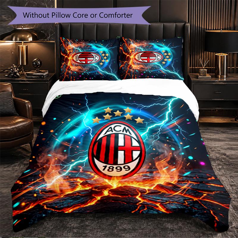 AC Milan Pattern 3 Pieces Bedding Set Soft Microfiber Duvet Cover with Pillow Cases for Bedroom