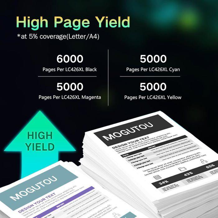 Cartouches d'encre haute capacité - EDILIQ - LC426XL - 6000 pages noir - 5000 pages couleur - Lot de 4