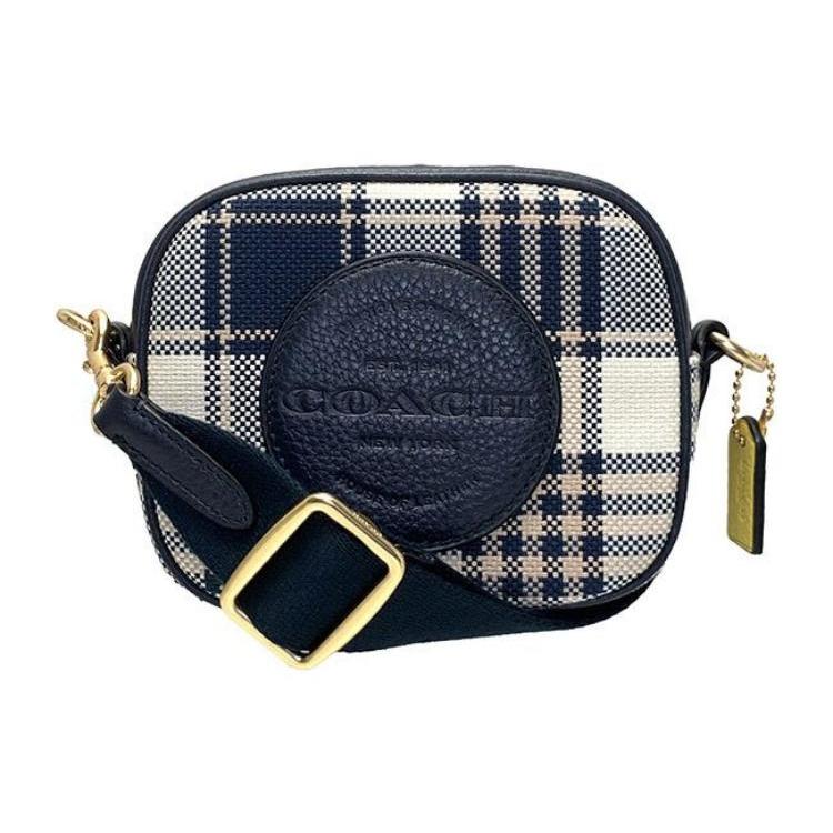 New COACH Dempsey Leather Camera Bags Shoulder Bag Crossbody Bag Mini Women's Dark Blue & White C8681-IMF23