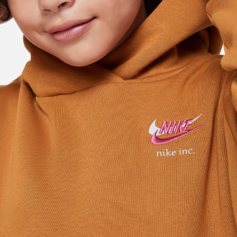 Nike Спортивная флисовая толстовка с логотипом и принтом в виде значка, свободный крой, детская толстовка имбирно-желтого цвета DX5142-754