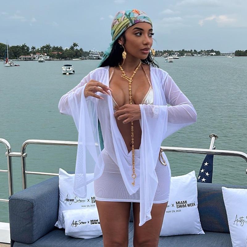 European-American Women's Mesh Ruffle Collar A-line Dress with Open Back