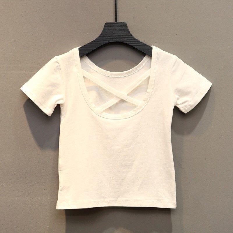 Девочки Чистый Хлопок Футболка с Коротким Рукавом Летняя Одежда Детская Одежда Детский Топ с Открытой Спиной и Перекрещенными Лямками