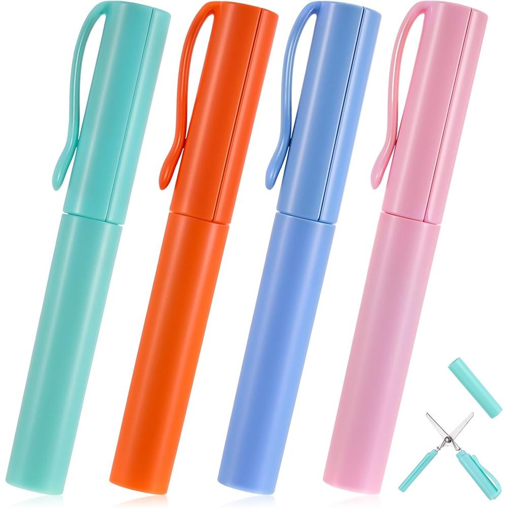 4 PCS Pen Mini Scissors, Multicolor Pen Shape Mini Scissors for School, Cute Foldable Compact Scissor Pen for Cutting