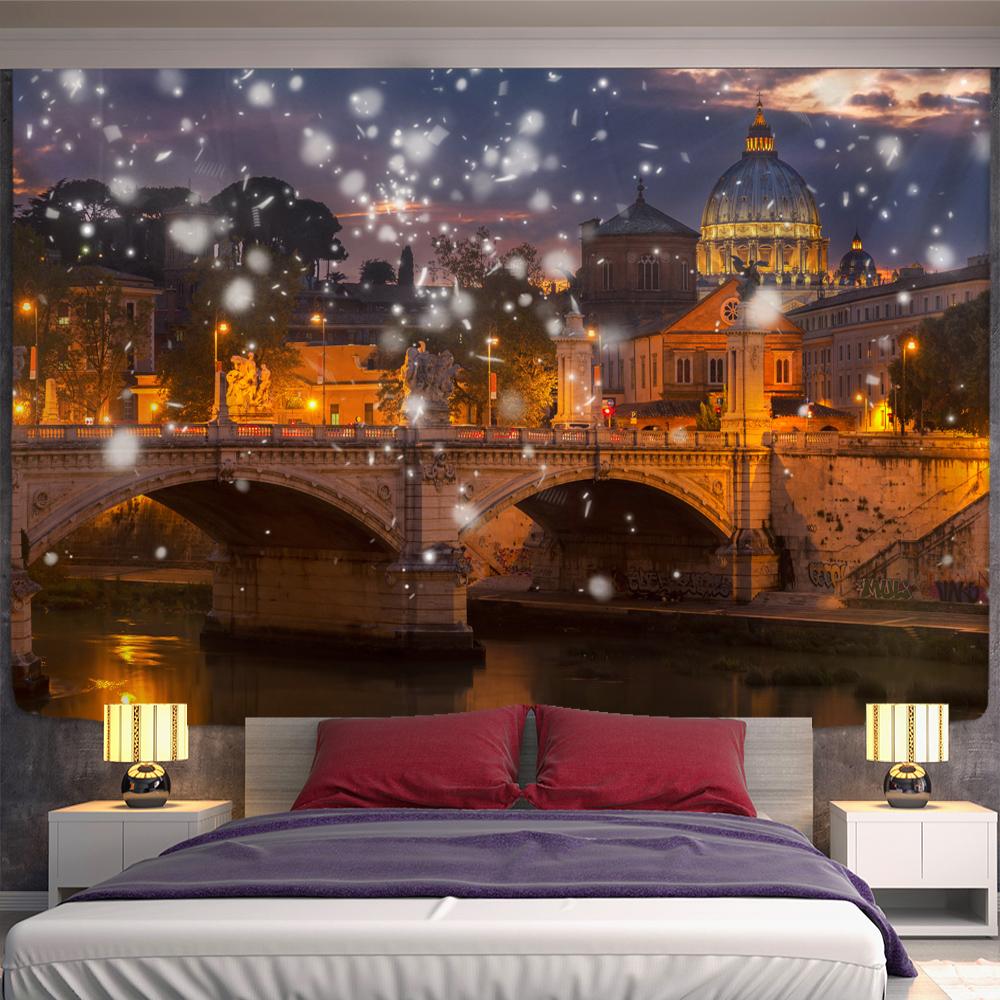 Christmas Fireplace and Snow Wall Hanging Merry Christmas Tapestry Home Decor Christmas Gifts Printed Tapestry