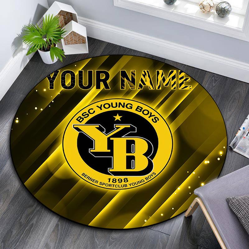 Custom Name BSC Young Boys Round Area Rug,Carpet Rug for Living Room Bedroom Sofa Playroom Decor,Non-slip Floor Mat