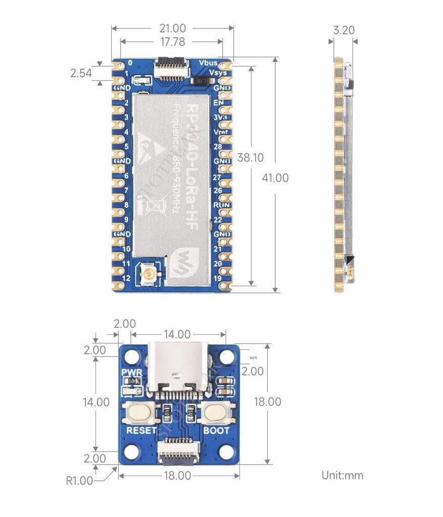Raspberry Pi Pico RP2040 LoRa SX1262 Development Board with USB Interface for Long-Distance RF Communication