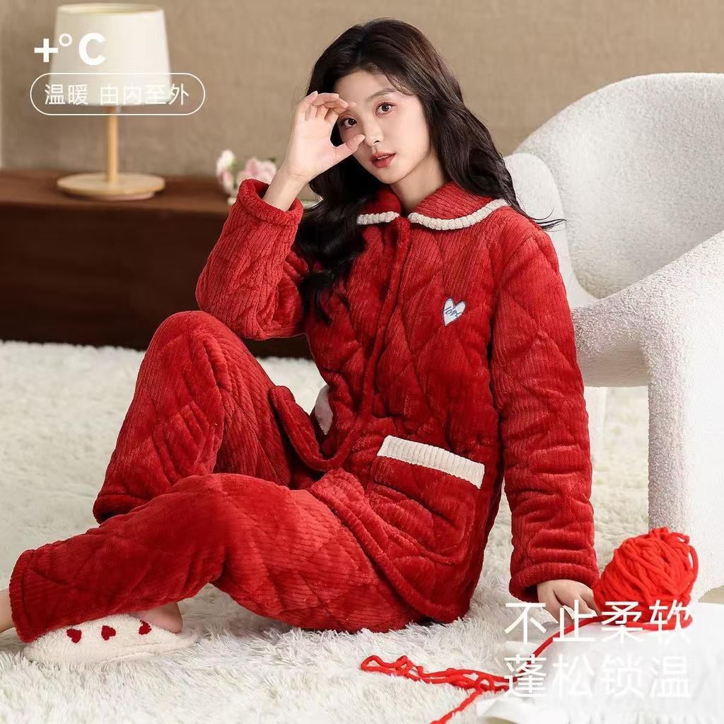 Женский костюм из кораллового флиса с подкладкой, трехслойный утолщенный, можно носить на улице, осенне-зимняя домашняя одежда, зимний флис, теплый