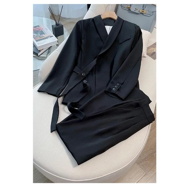 Весенний новый повседневный костюм прямого покроя с высокой талией, универсальные элегантные костюмы, комплект из 2 предметов в корейском стиле, блейзер и костюмы