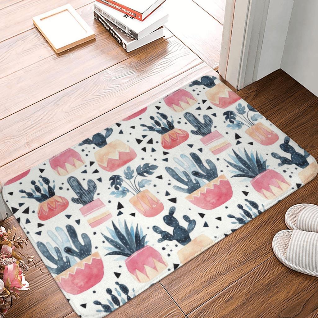 Cute Desert Cactus Succulents Front Door Mat Anti-Slip Outdoor Quick Dry Cacti Plants Doormat Bedroom Entrance Rug Carpet