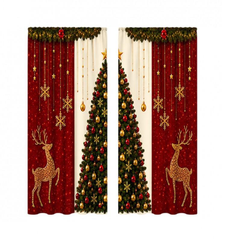 Christmas Print Blackout Curtains Living Room Dining Semi-Opaque Decorative Window Treatment Set