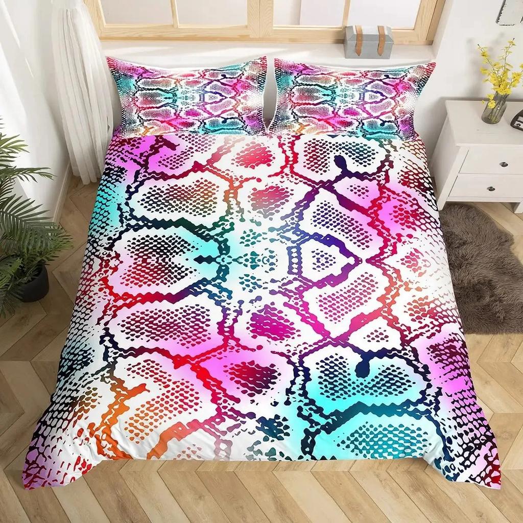 Snake Skin Duvet Cover Set Snake Scale Bedding Set Full,Wild Reptile Comforter Cover Tropical African Safari Animals Quilt Cover
