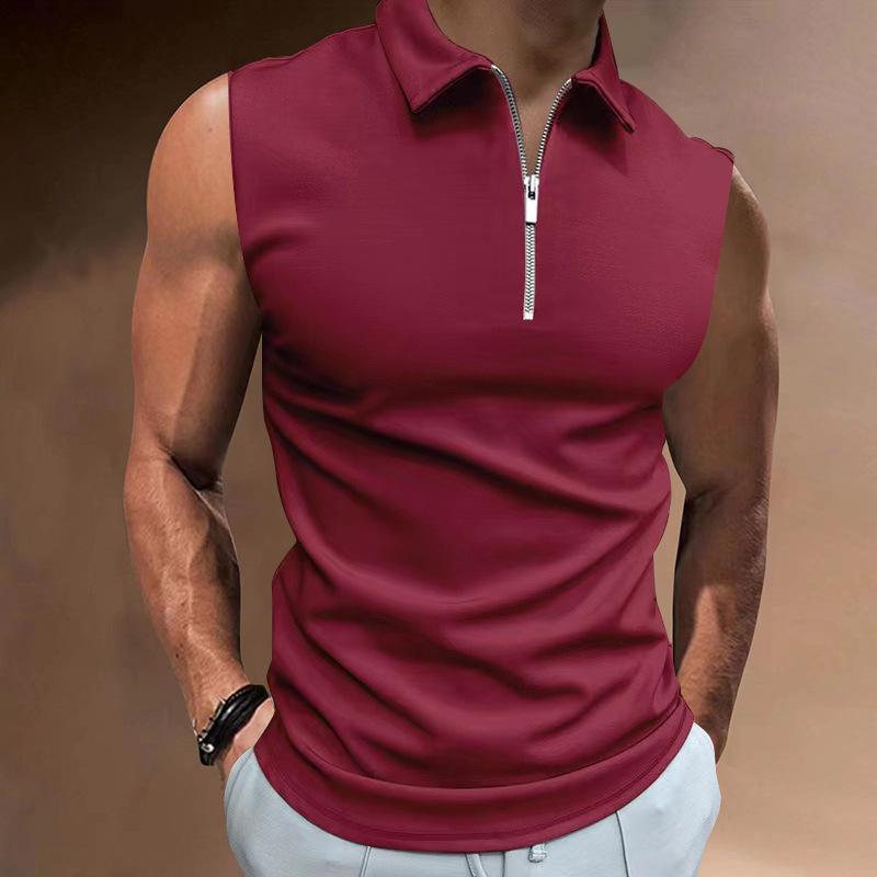 Sleeveless Half-Zip Polo Shirt, Slim Fit, Versatile Casual Top