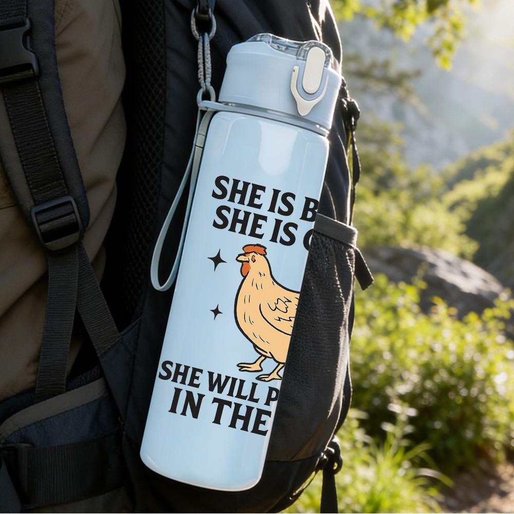 1PC She Is Beauty Chicken Quote Art 750ml Color Plastic Sports Water Bottle Leakproof Flip Straw Lid Suitable for Sports Office Home Use