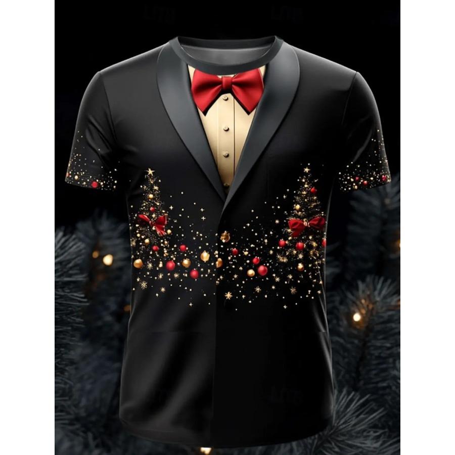 Рождественская елка, снежинка, модные повседневные топы, мужская футболка с 3D-принтом, футболка для вечеринки, уличная красная поддельная рубашка с коротким рукавом и круглым вырезом