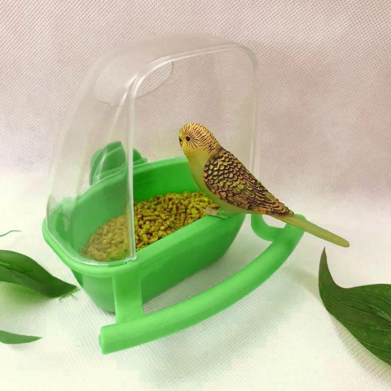 Parakeet Food Dispenser No Mess Plastic Parrot Feeder with Perch Cage Accessories for Small Bird Cockatiel Finch