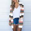 Женский кардиган в полоску с открытым передом и длинными рукавами и карманами, свободное пальто