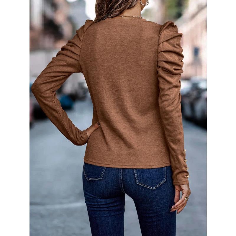 Модные повседневные футболки с длинным рукавом и пуховиком, женские осенние новые винтажные футболки с круглым вырезом, женские элегантные облегающие футболки больших размеров для офиса, женские футболки 2475