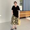 Women New 2025 Summer Plus Size Casual Floral Printing Short Sleeve Dress Basic Loose Long Dress Maxi