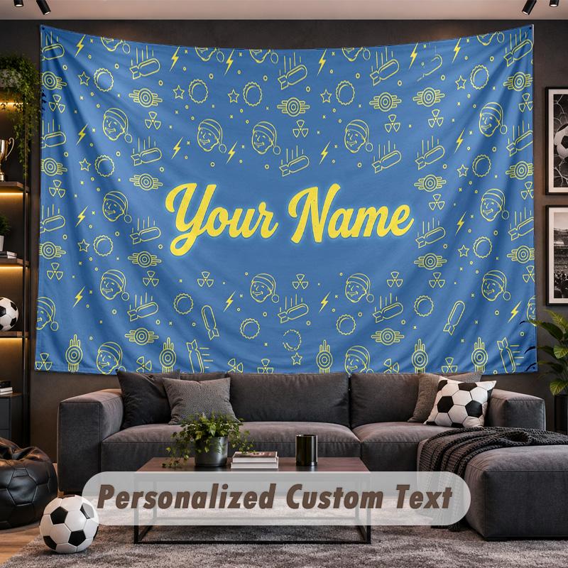 Fallout Vault Boy Personalized Tapestry Support Custom Name, Wall Art Home Decoration