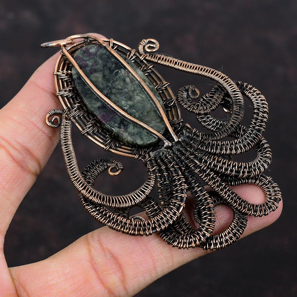 Eudialyte Pendant Copper Wire Wrapped Gemstone Pendant Handmade Copper Jewelry Octopus Pendant Wire Wrap Jewelry Eudialyte Jewelry For Gift