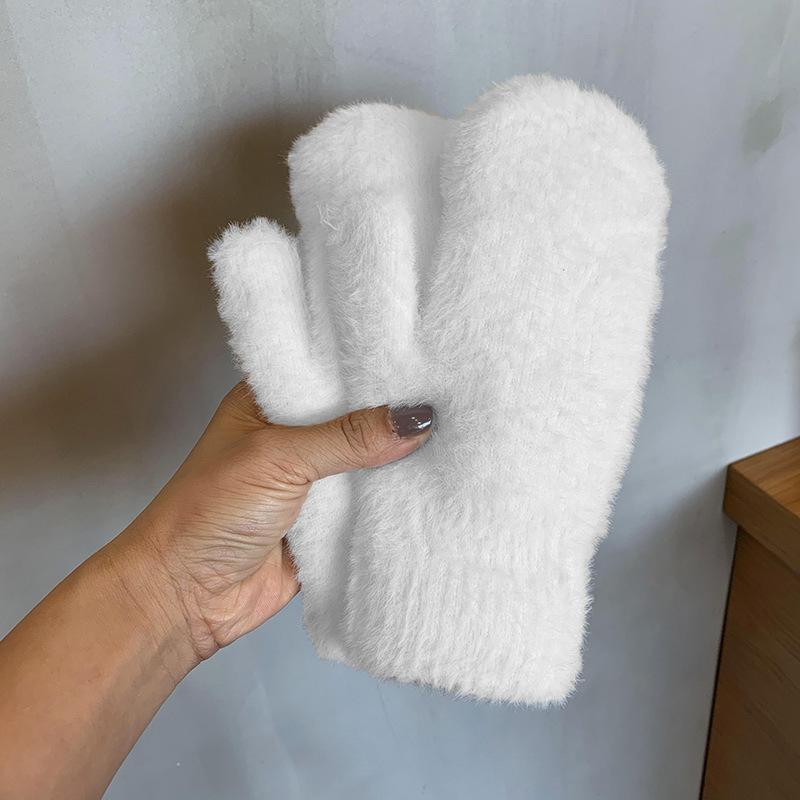 Women Winter Keep Warm Plus Cashmere Thicken Mink Fleece Solid Cute Lovely Outdoor Windproof Cycling Full Finger Mittens Gloves
