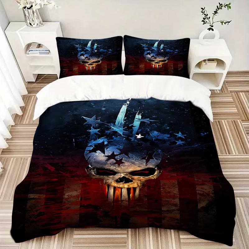 3pcs bedding set Punisher Skull Includes 1 Comforter + 2 Pillowcases, Without Pillow Inserts, Soft Comfortable, Lightweight Breathable, Prin