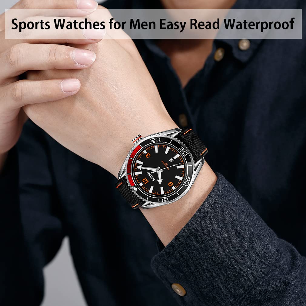 SKMEI Watch Sports Black Arm Watch Watch Стильные фирменные часы с кожаным ремешком Водонепроницаемые Большие повседневные деловые часы с большим циферблатом Аналоговые флуоресцентные роскошные наручные часы черного цвета