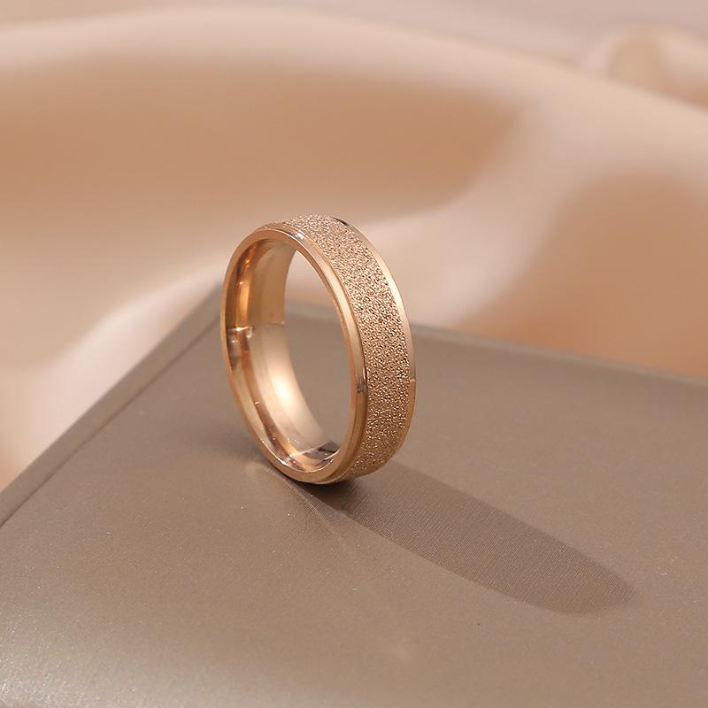 Simple Stainless Steel Handmade Ring Frosted Starry Sky Ring Classic Plain Circle Geometric Ring for Women