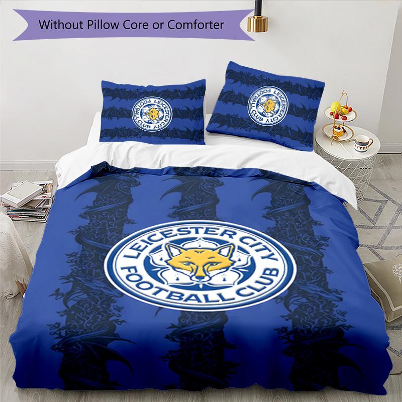 3pcs Leicester City FC Design Cover Set - HD Printed Bedding with 1 Cover and 2 Pillowcases - Perfect for Home and Dorm Decor